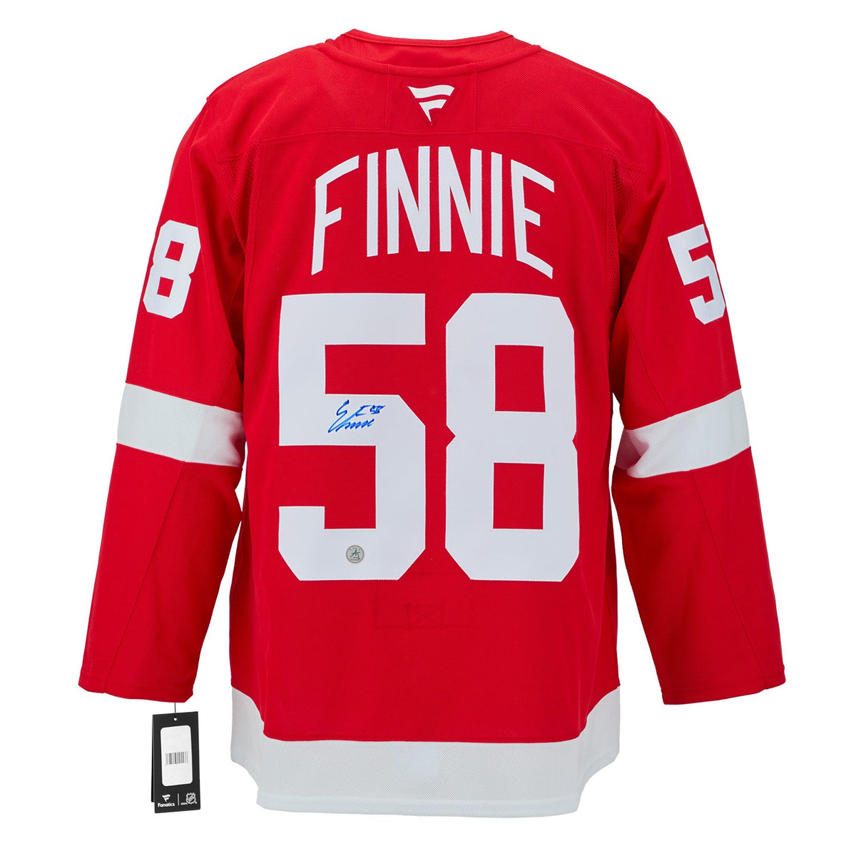 Emmitt Finnie Autographed Detroit Red Wings Fanatics Premium Jersey product image 1, provided for visual reference and