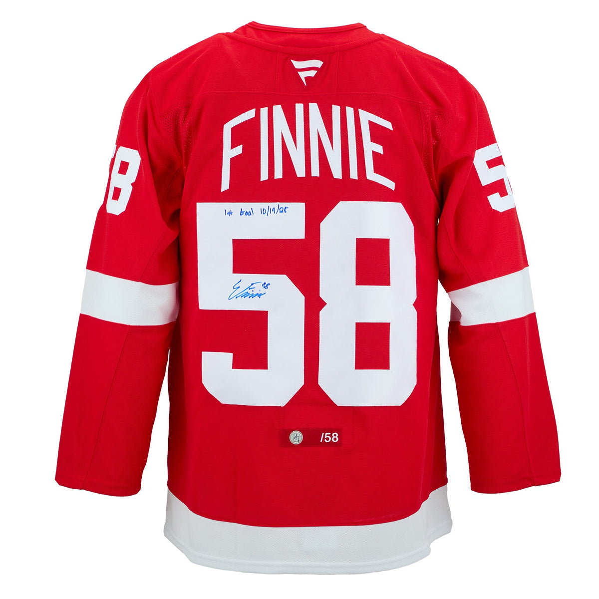 Emmitt Finnie Detroit Red Wings Signed & Dated 1st Goal Fanatics Jersey #/58 product image 1, provided for visual reference