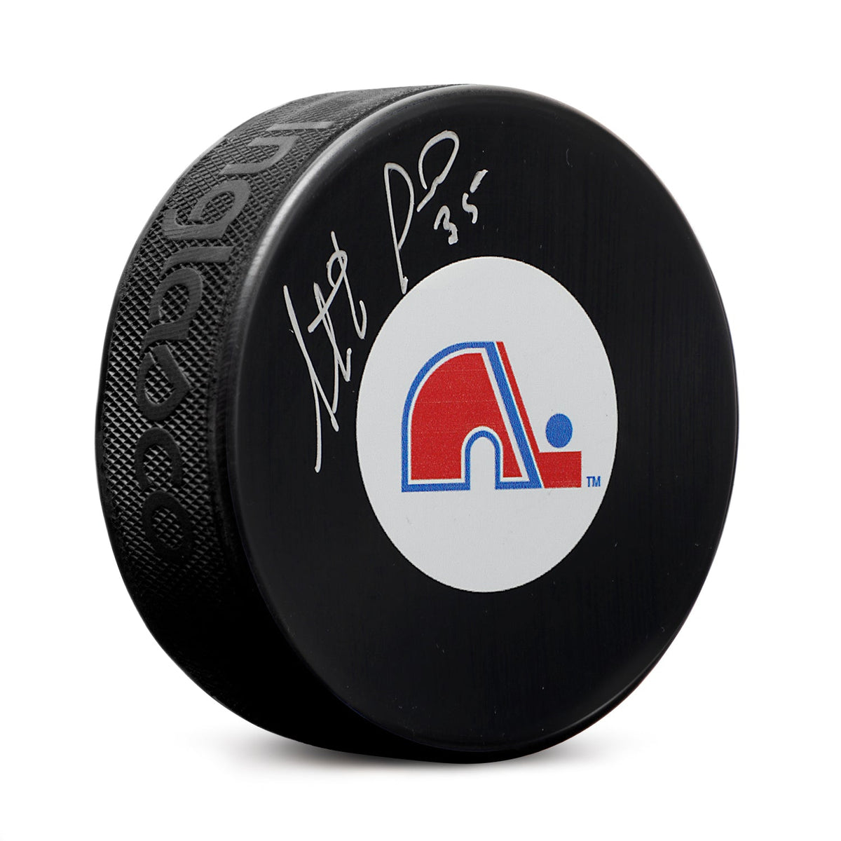 Stephane Fiset Autographed Quebec Nordiques Retro Logo Puck product image 1, provided for visual reference and product