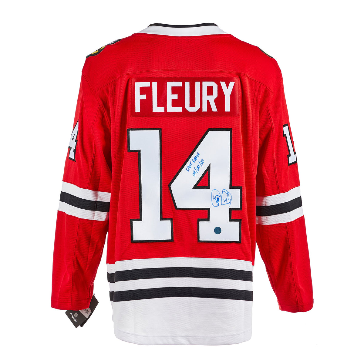 Theo Fleury Chicago Blackhawks Signed & Dated Last Game Breakaway Jersey product image 1, provided for visual reference and