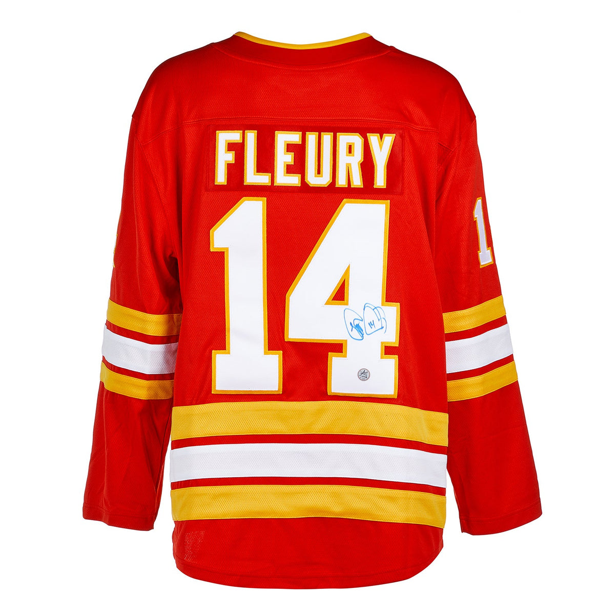 Theo Fleury Autographed Calgary Flames Fanatics Breakaway Jersey product image 1, provided for visual reference and product