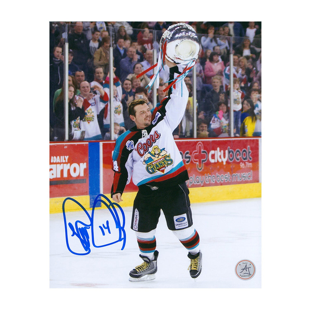 Theo Fleury Signed Belfast Giants Hockey Champion 8x10 Photo product image 1, provided for visual reference and product