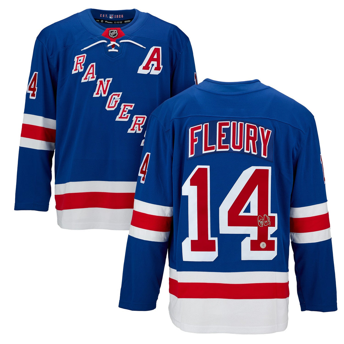 Theo Fleury Signed New York Rangers Blue Fanatics Breakaway Jersey product image 3, provided for visual reference and