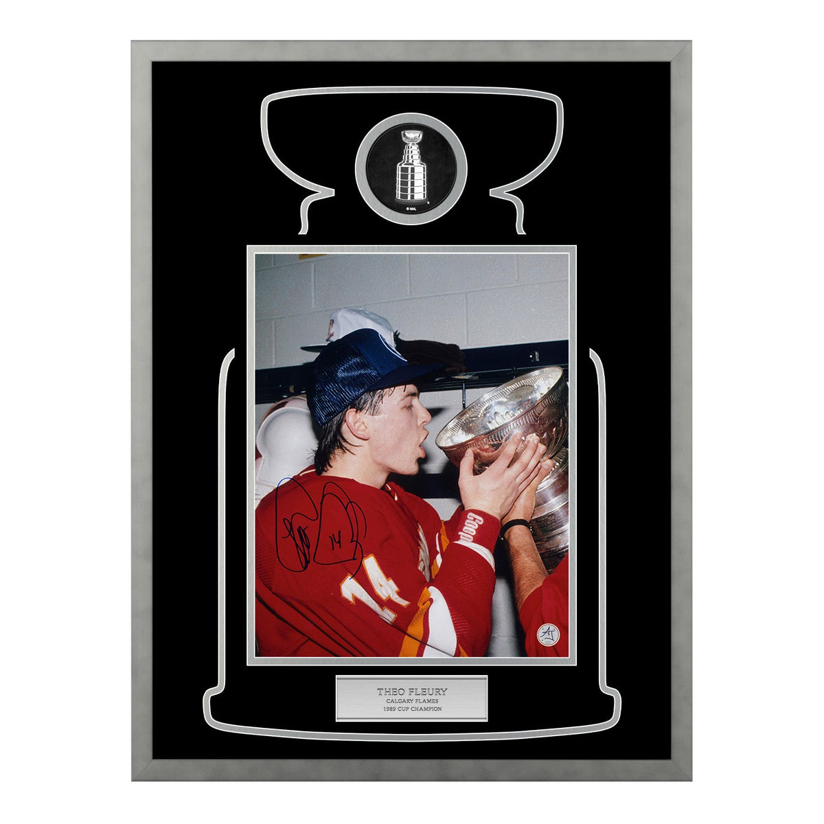 Theo Fleury Signed Calgary Flames Cup Champion 20x26 Frame product image 1, provided for visual reference and product detail