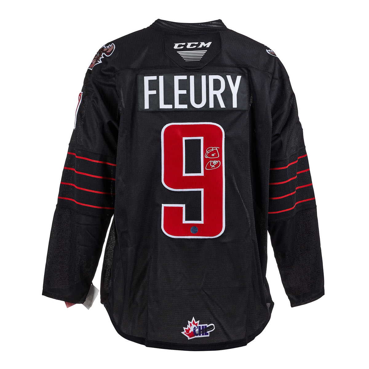 Theo Fleury Signed Moose Jaw Warriors Replica CCM Hockey Jersey product image 1, provided for visual reference and product