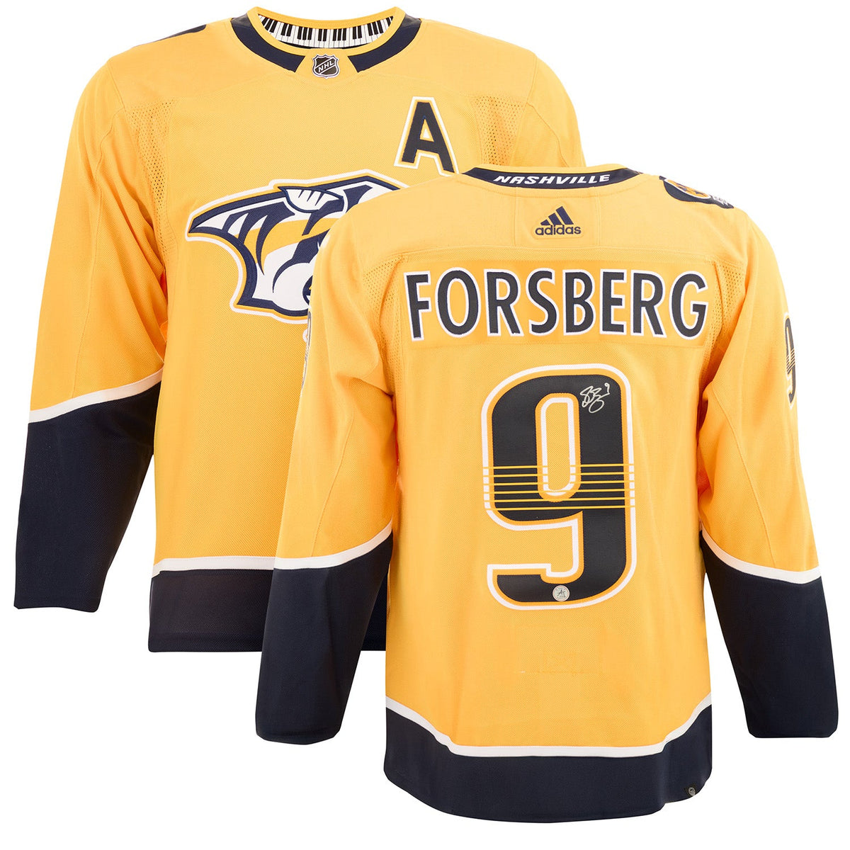 Filip Forsberg Autographed Nashville Predators Yellow adidas Jersey product image 3, provided for visual reference and