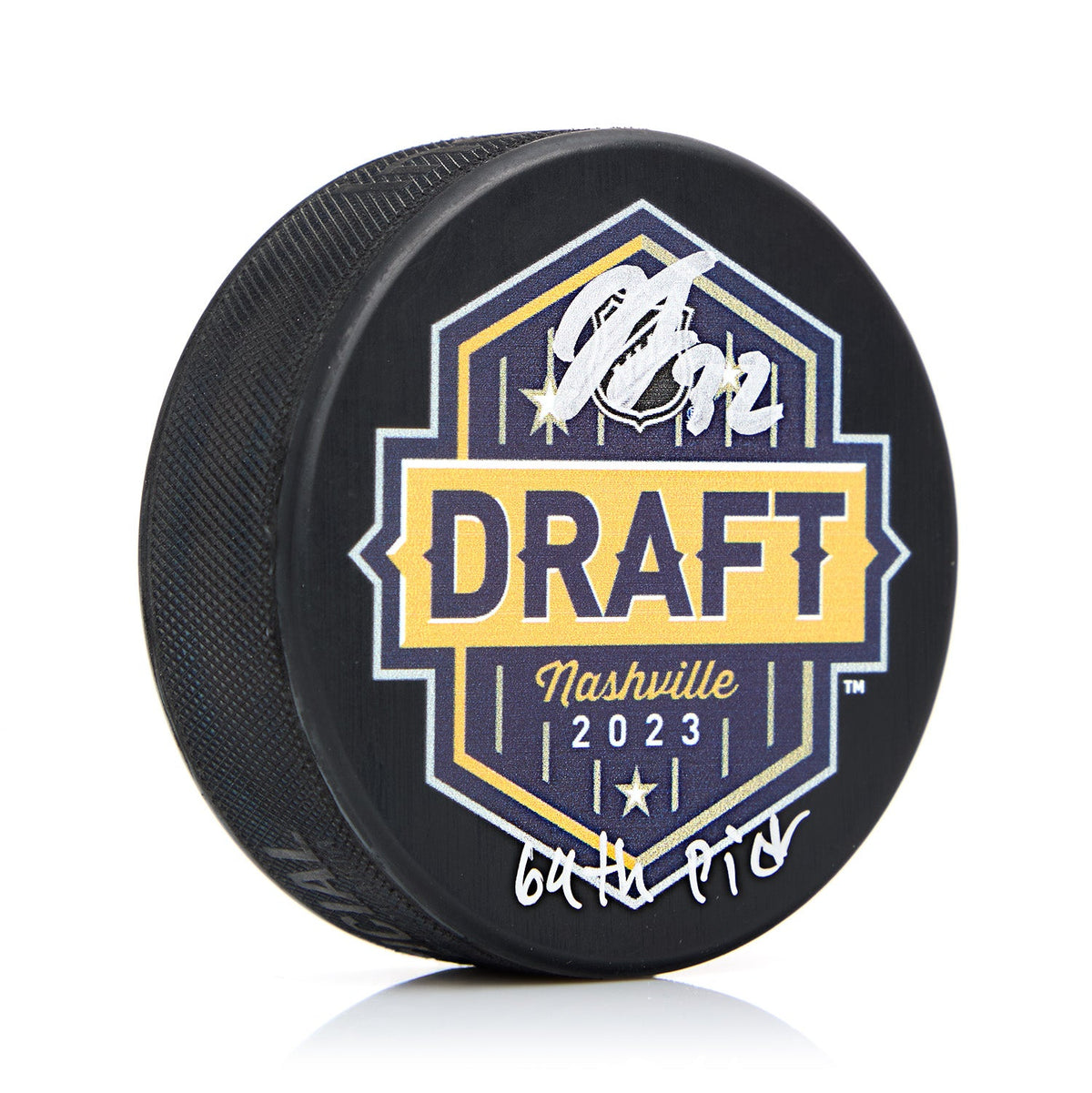 Jacob Fowler Signed 2023 NHL Entry Draft Puck with 69th Pick Note product image 1, provided for visual reference and product