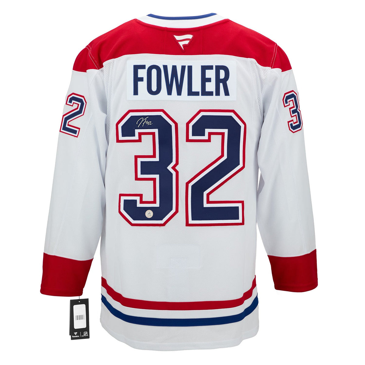 Jacob Fowler Signed Montreal Canadiens White Fanatics Premium Jersey product image 1, provided for visual reference and