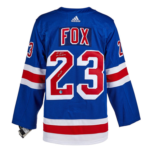Adam Fox Signed & Dated 1st Game New York Rangers Blue adidas Jersey product image 1, provided for visual reference and