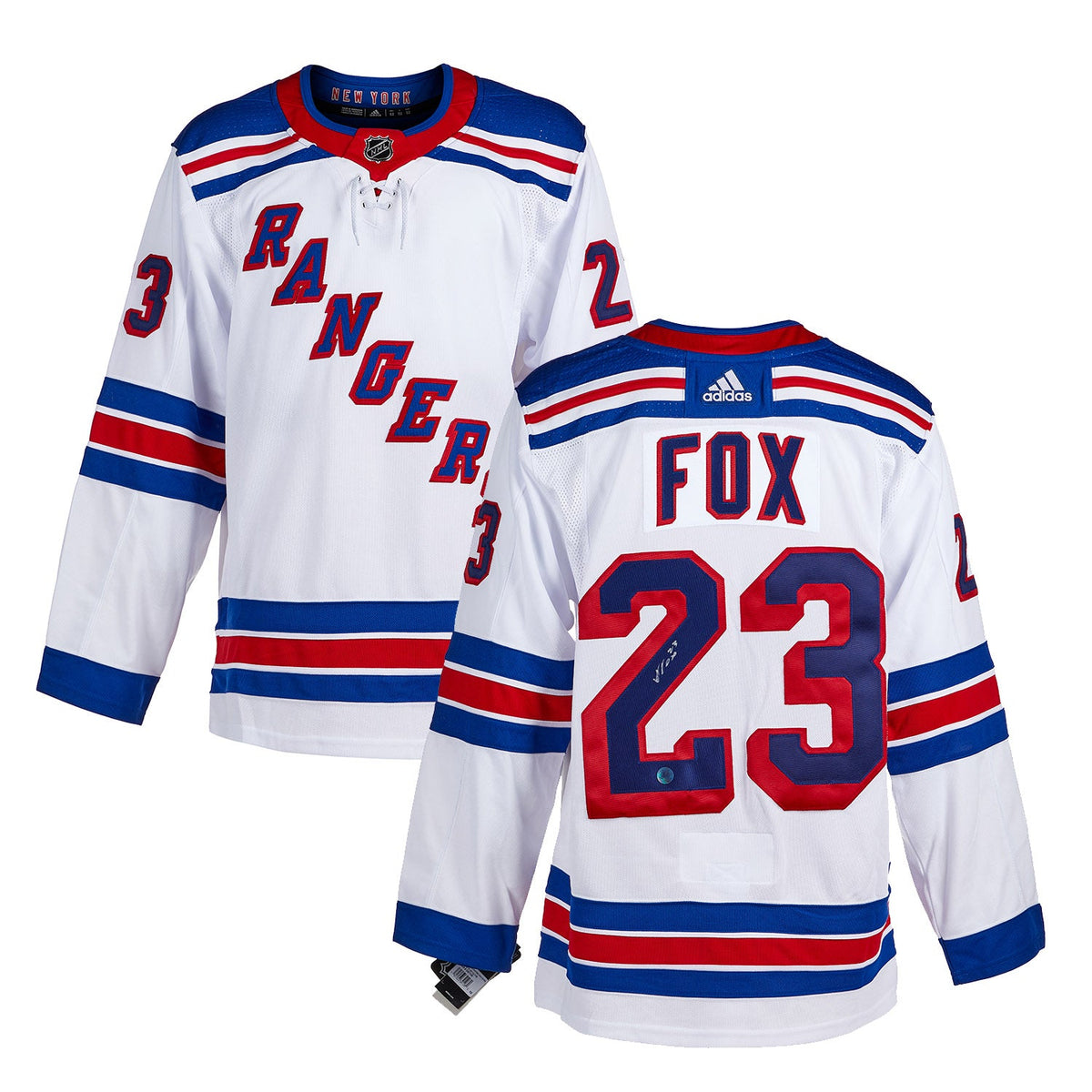 Adam Fox Signed New York Rangers White adidas Jersey product image 3, provided for visual reference and product detail review