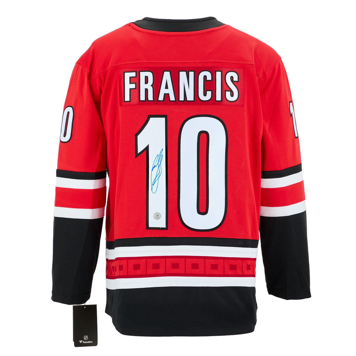 Ron Francis Autographed Carolina Hurricanes Red Fanatics Breakaway Jersey product image 1, provided for visual reference and