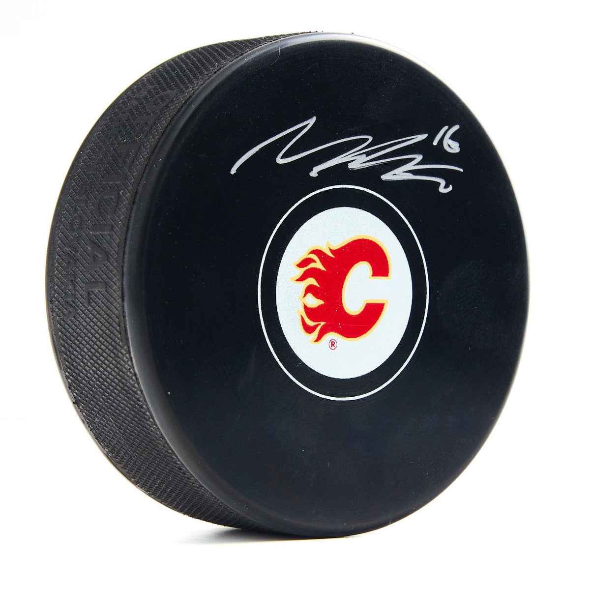 Morgan Frost Autographed Calgary Flames Hockey Puck product image 1, provided for visual reference and product detail review