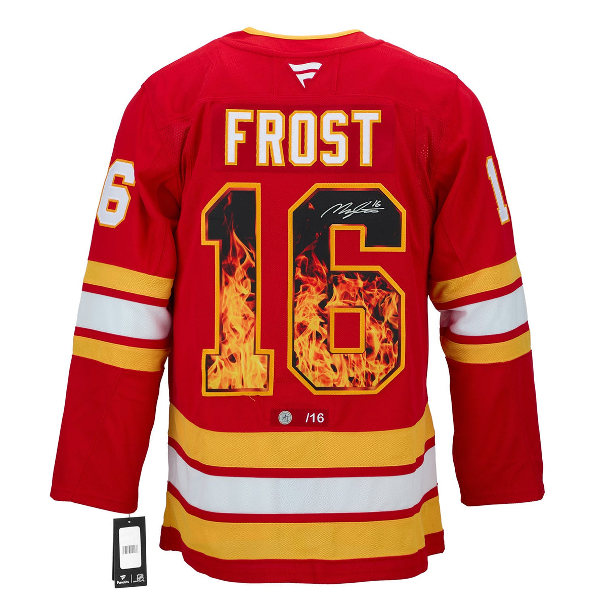 Morgan Frost Signed Calgary Flames Roaring Fire Art Jersey #/16 product image 1, provided for visual reference and product