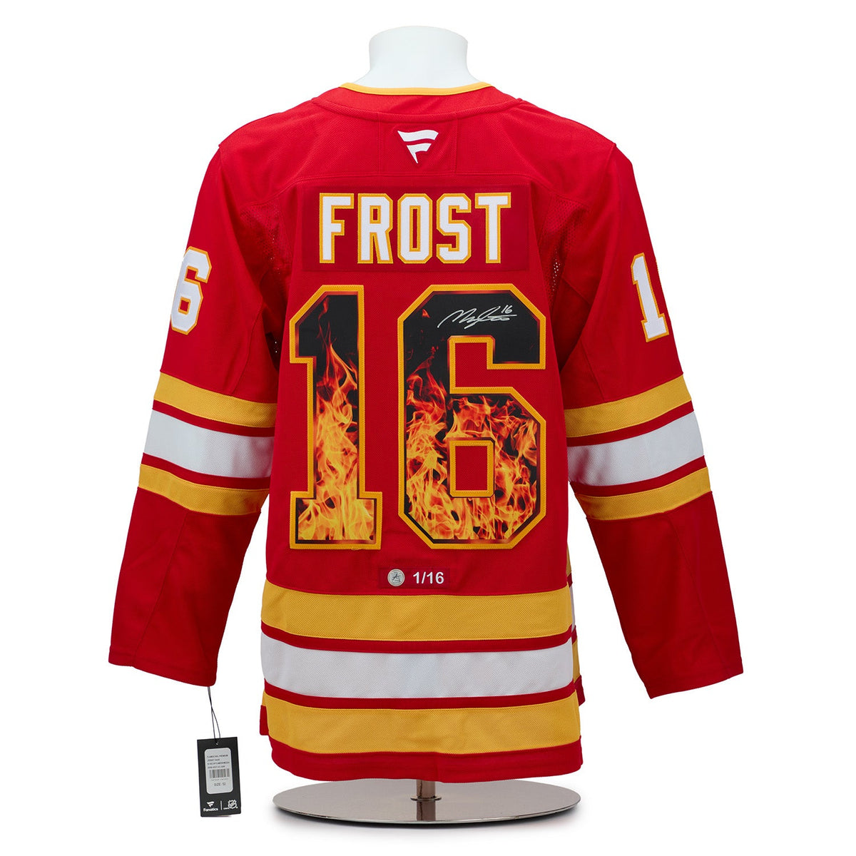 Morgan Frost Signed Calgary Flames Roaring Fire Art Jersey #1/16 product image 1, provided for visual reference and product