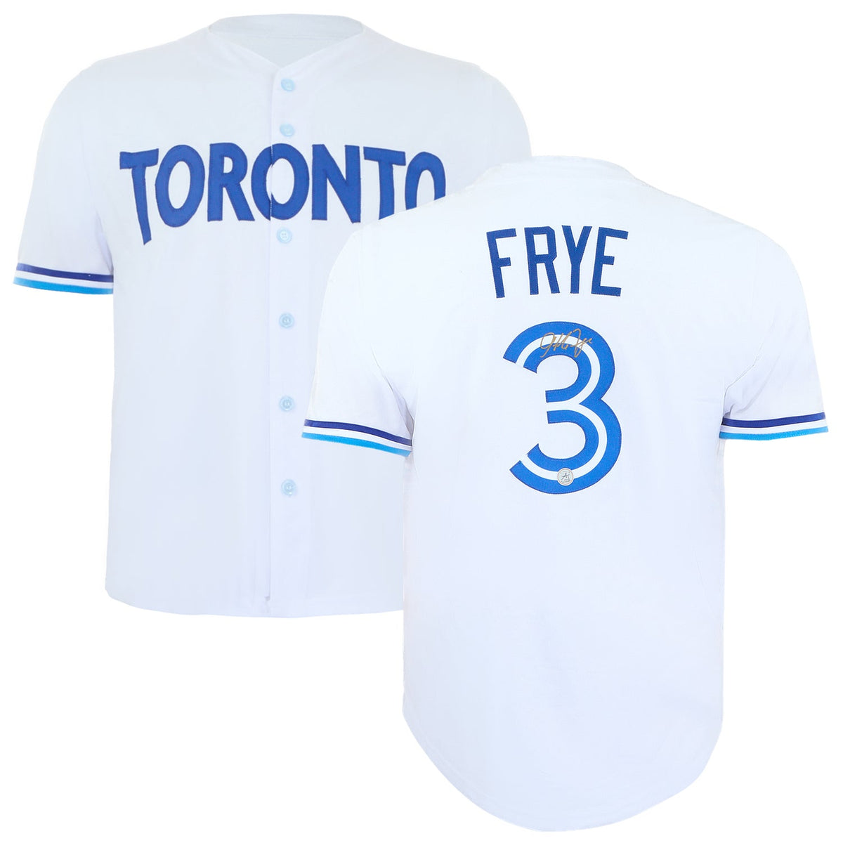 Jeff Frye Autographed Toronto City Design White Baseball Jersey product image 3, provided for visual reference and product