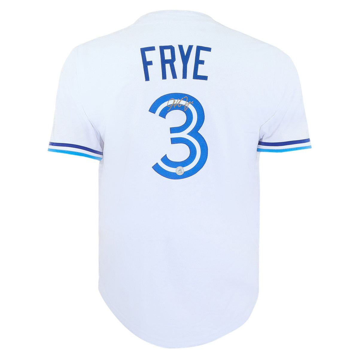 Jeff Frye Autographed Toronto City Design White Baseball Jersey product image 1, provided for visual reference and product