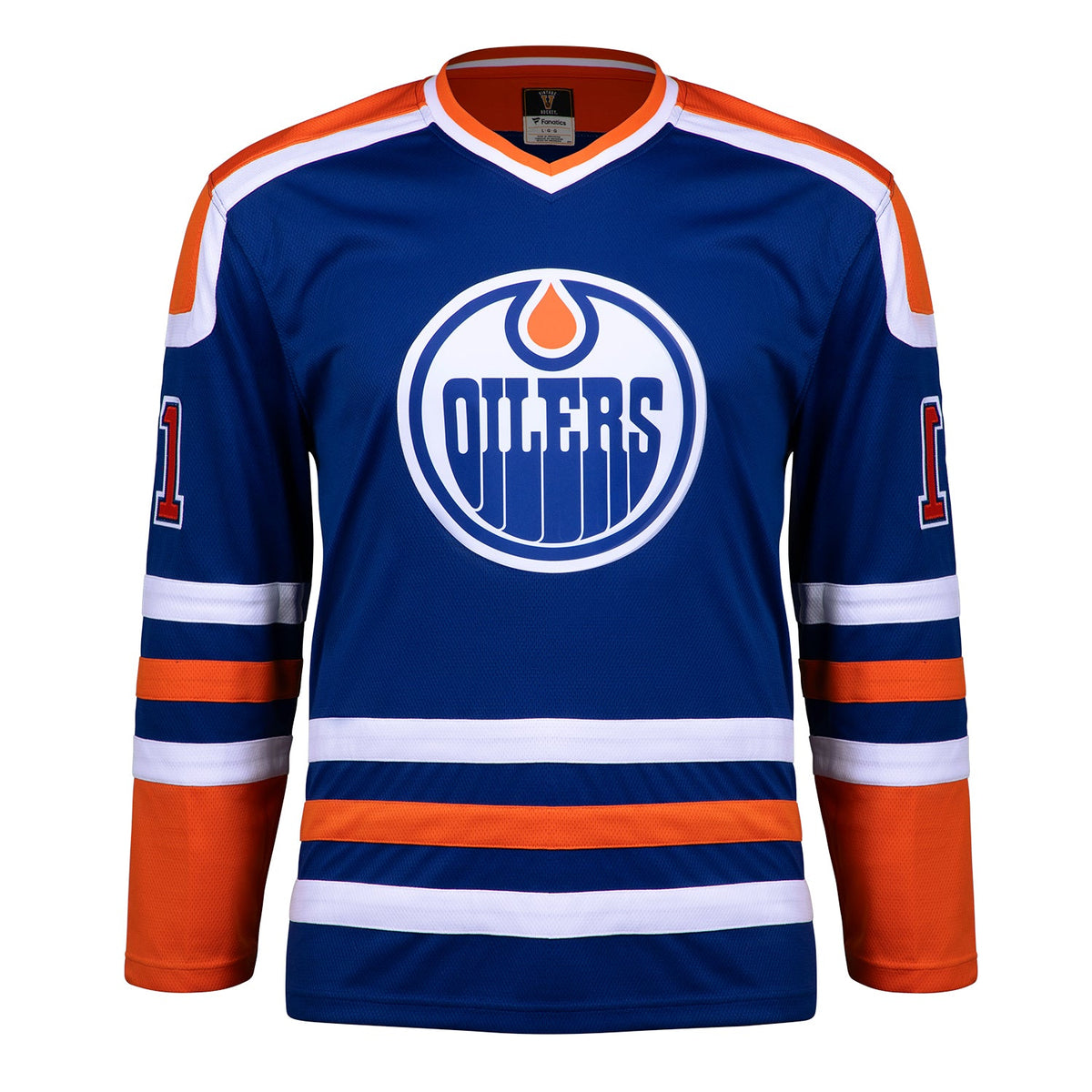 Grant Fuhr Autographed Edmonton Oilers Fanatics Throwback Jersey product image 2, provided for visual reference and product