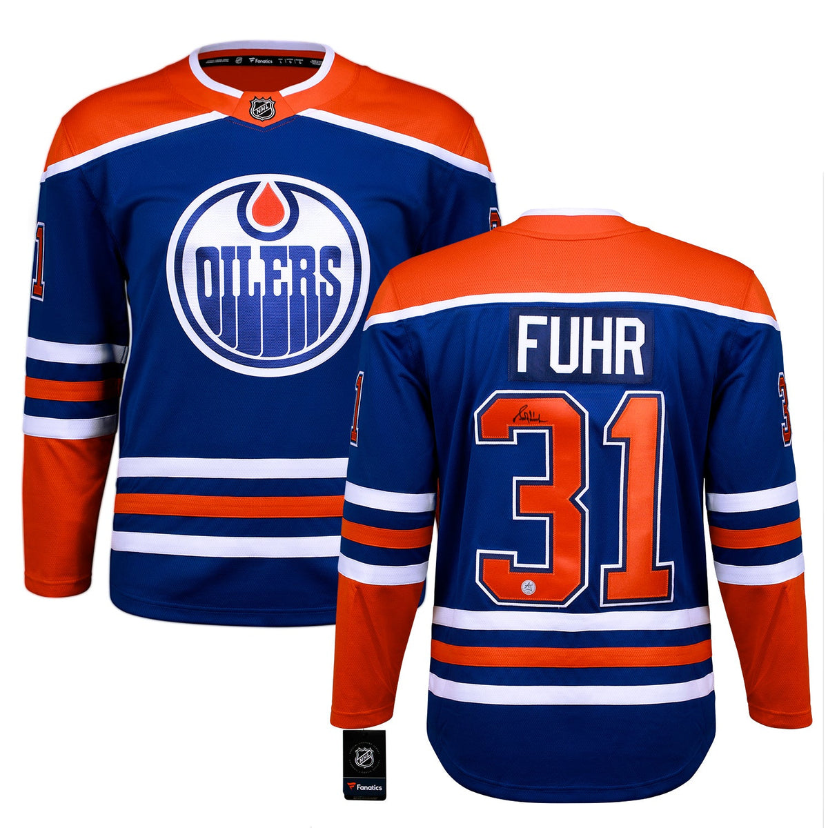 Grant Fuhr Signed Edmonton Oilers Blue Fanatics Breakaway Jersey product image 3, provided for visual reference and product