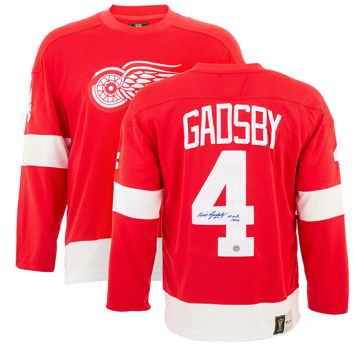 Bill Gadsby Signed Detroit Red Wings Throwback Breakaway Jersey product image 2, provided for visual reference and product