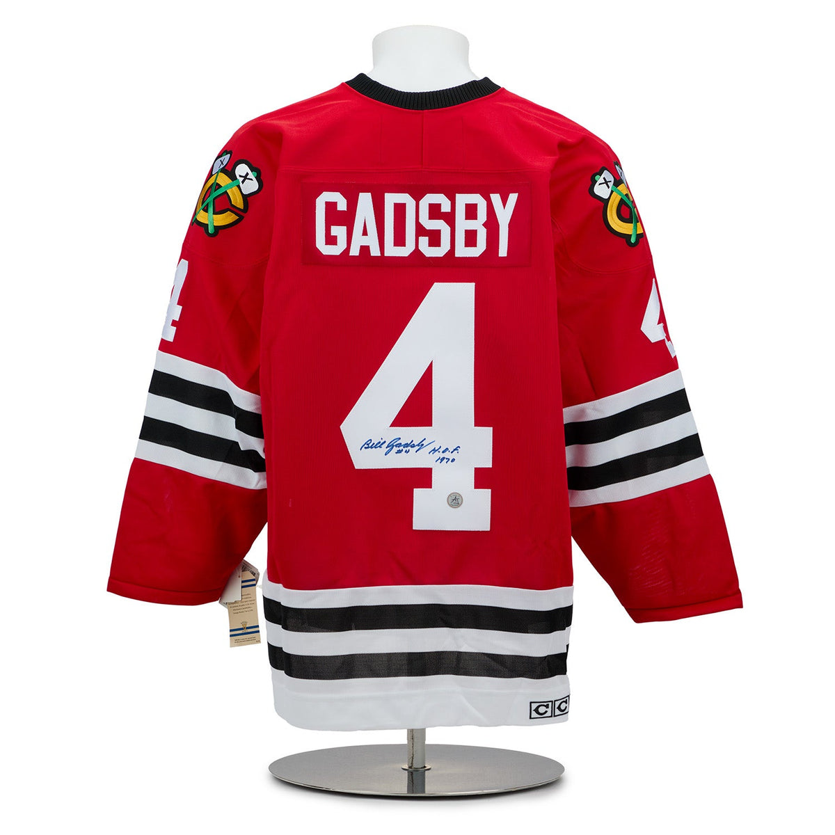 Bill Gadsby Autographed Chicago Blackhawks Vintage CCM Jersey product image 1, provided for visual reference and product