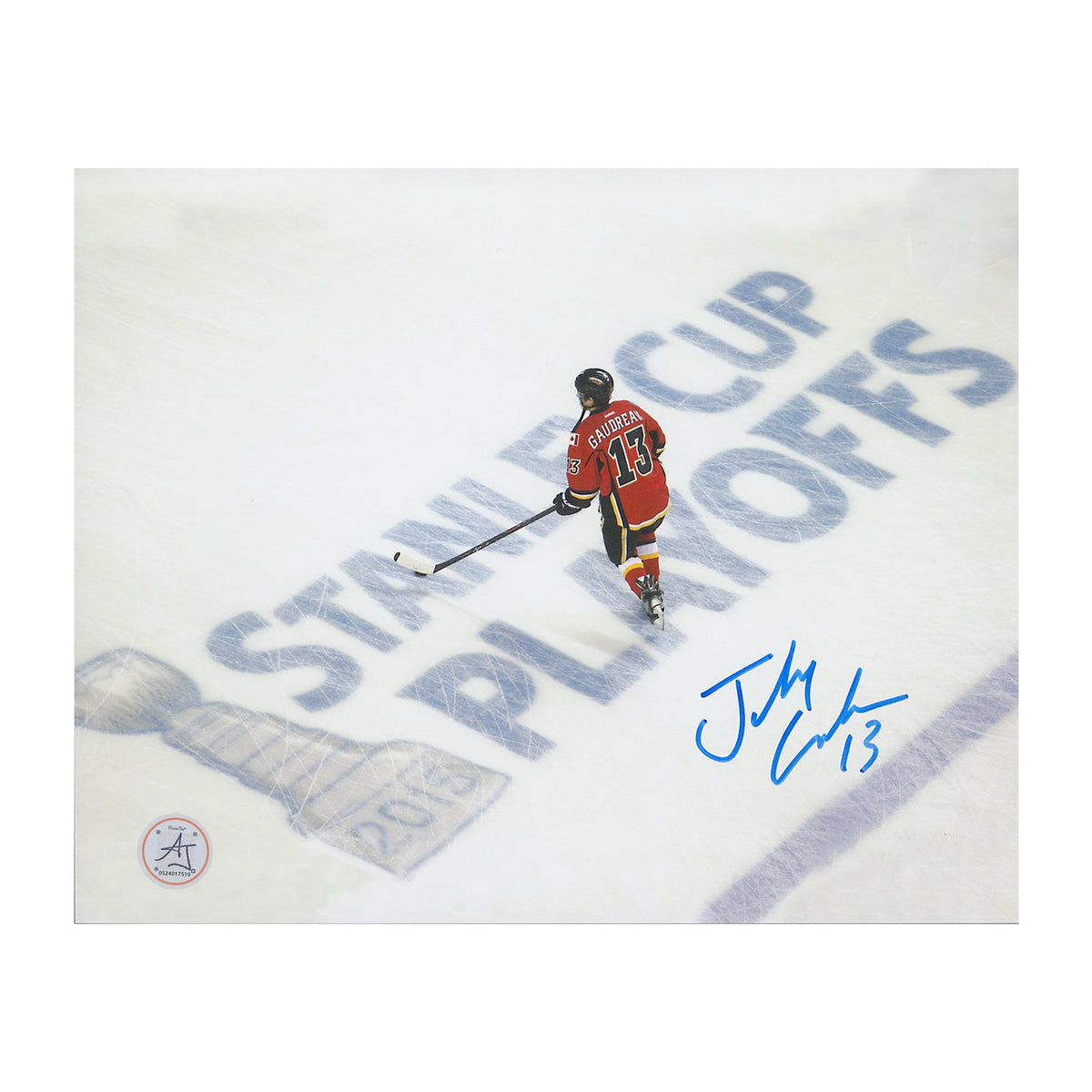 Johnny Gaudreau Autographed Calgary Flames Aerial Pursuit 8x10 Photo product image 1, provided for visual reference and