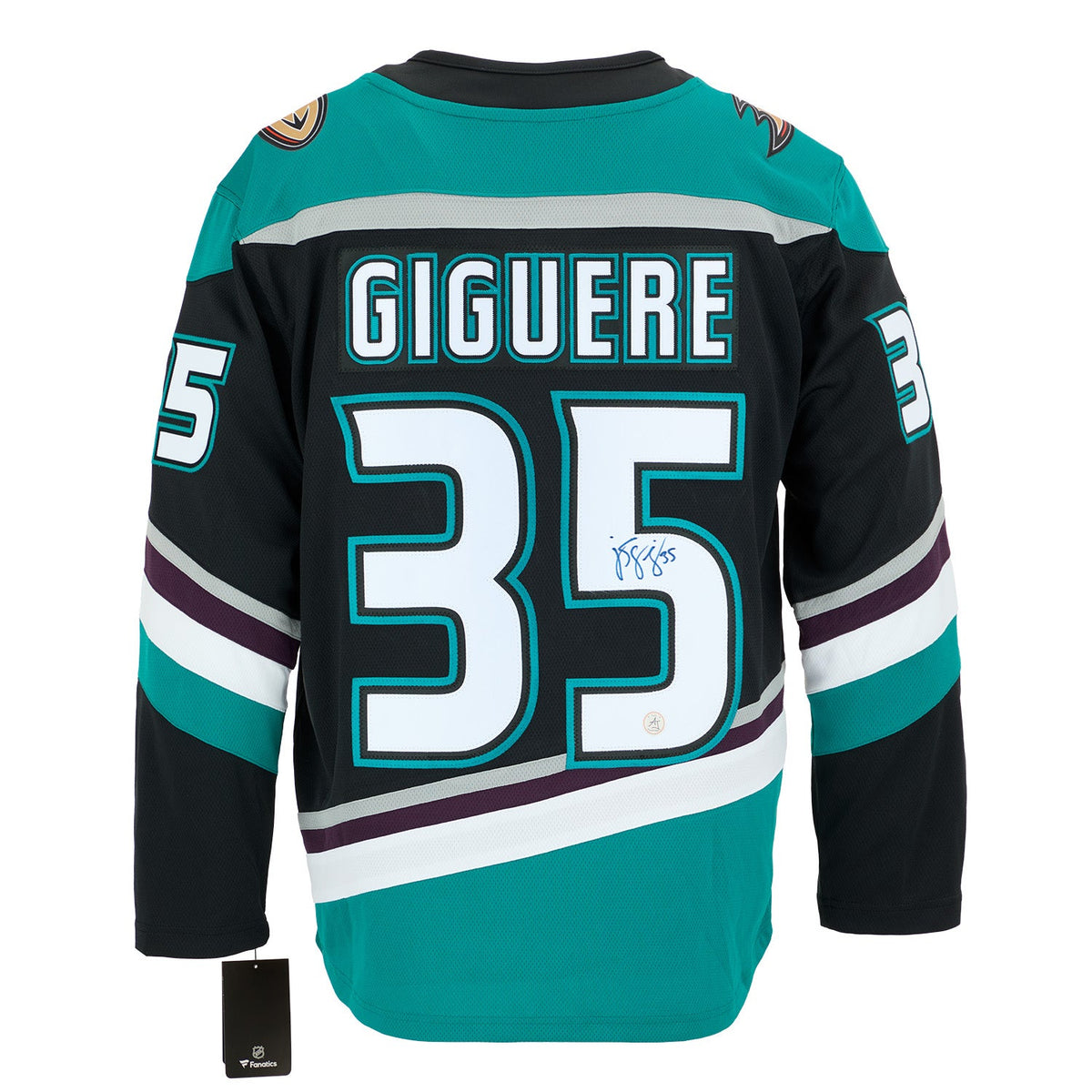 JS Giguere Signed Anaheim Ducks Throwback Breakaway Jersey product image 1, provided for visual reference and product detail
