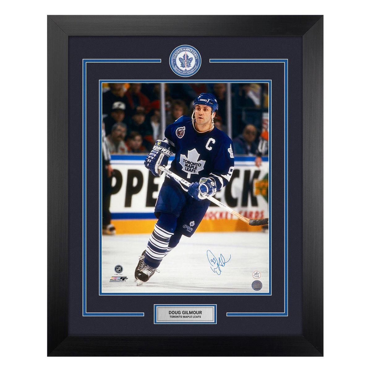 Doug Gilmour Signed Toronto Maple Leafs Centre Ice Logo 26x32 Frame product image 1, provided for visual reference and