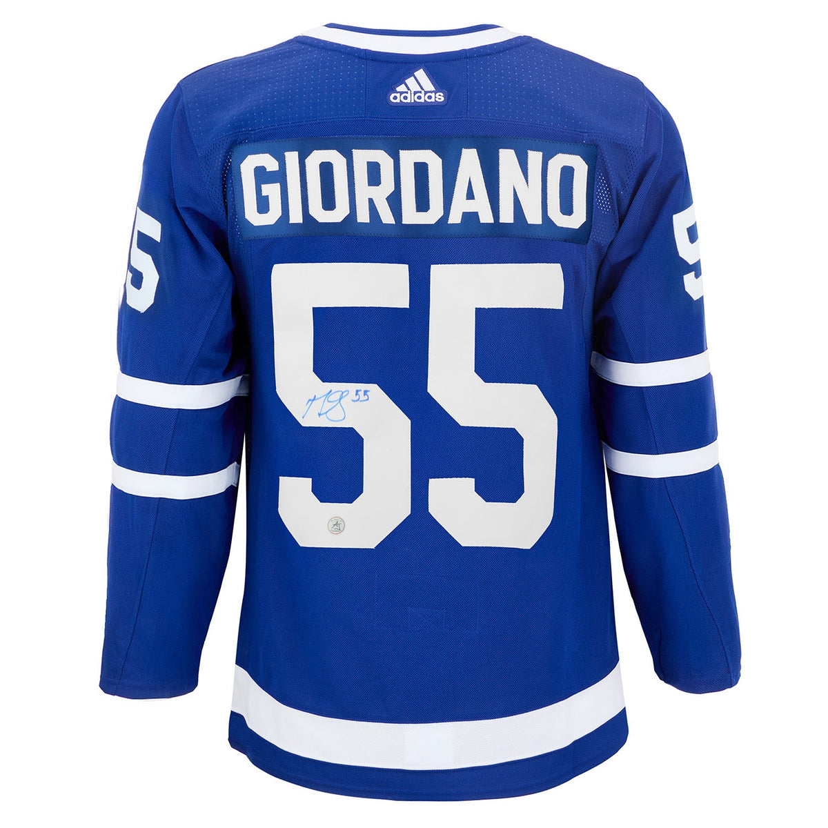 Mark Giordano Autographed Toronto Maple Leafs Blue adidas Jersey product image 1, provided for visual reference and product