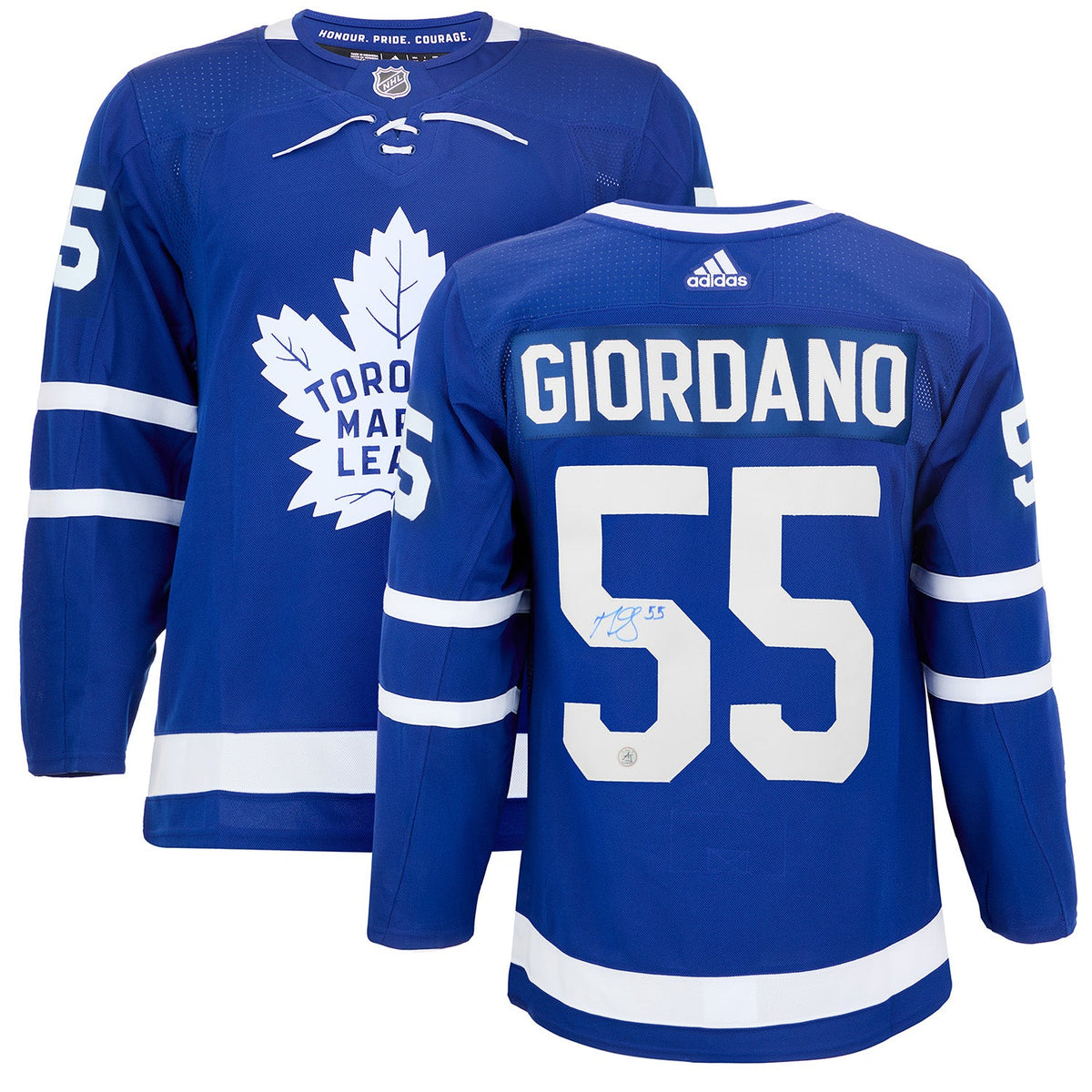 Mark Giordano Autographed Toronto Maple Leafs Blue adidas Jersey product image 3, provided for visual reference and product