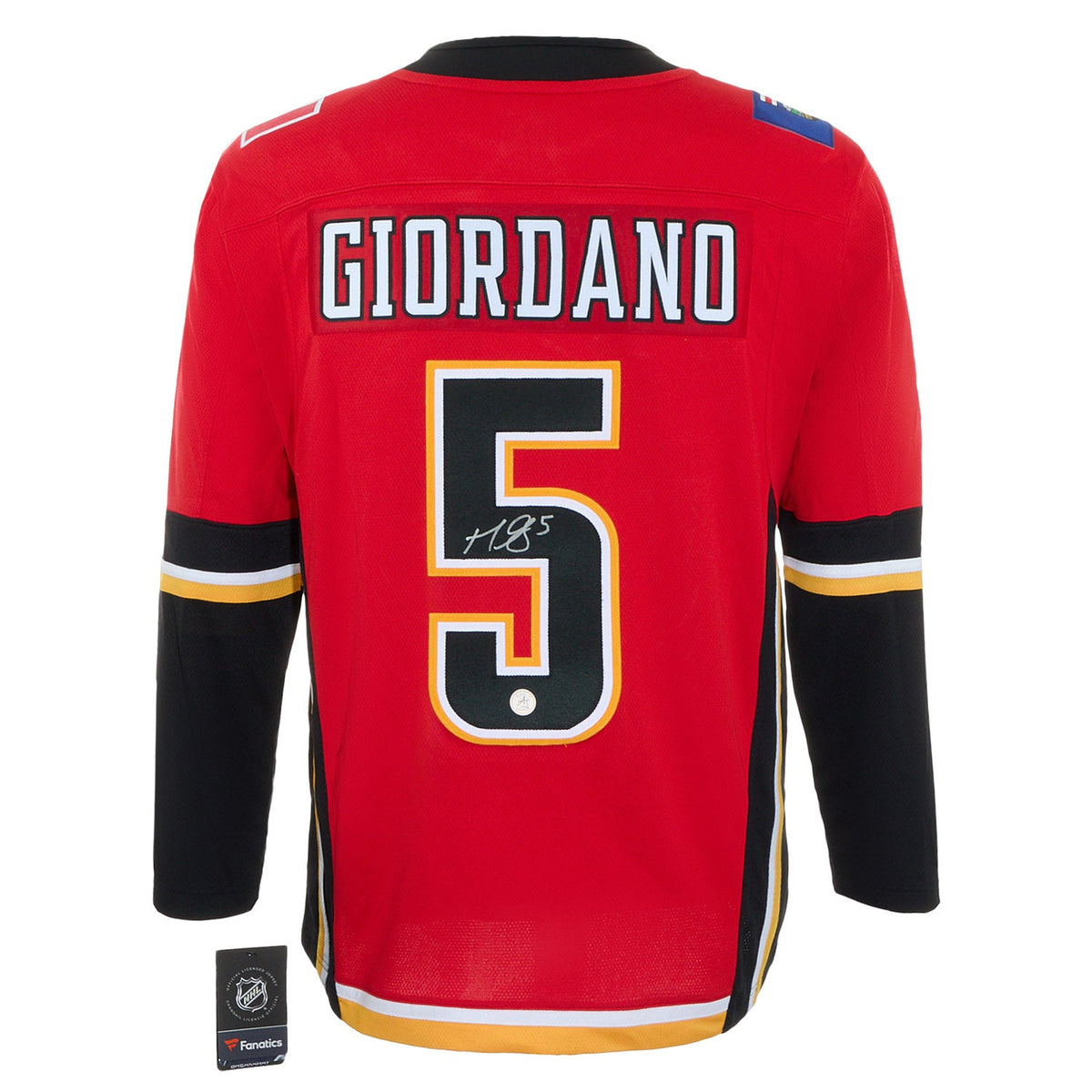Mark Giordano Signed Calgary Flames Black Logo Fanatics Breakaway Jersey product image 1, provided for visual reference and
