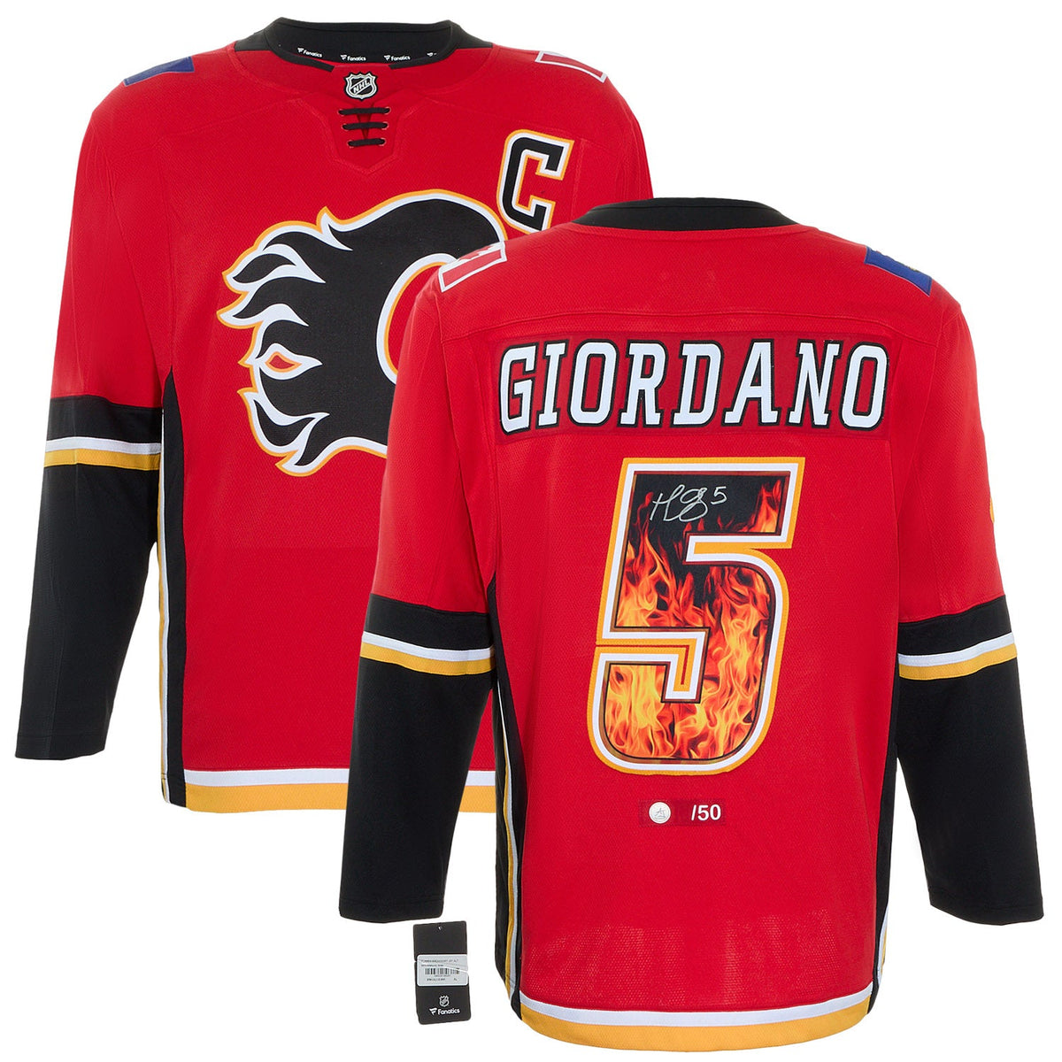 Mark Giordano Signed Calgary Flames Roaring Fire Art Jersey #/50 product image 3, provided for visual reference and product