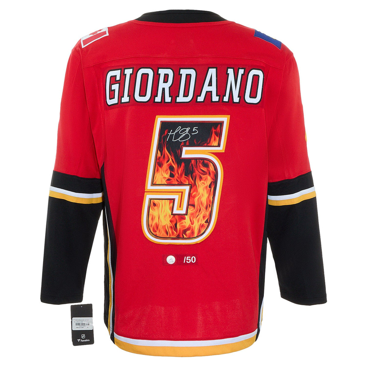 Mark Giordano Signed Calgary Flames Roaring Fire Art Jersey #/50 product image 1, provided for visual reference and product