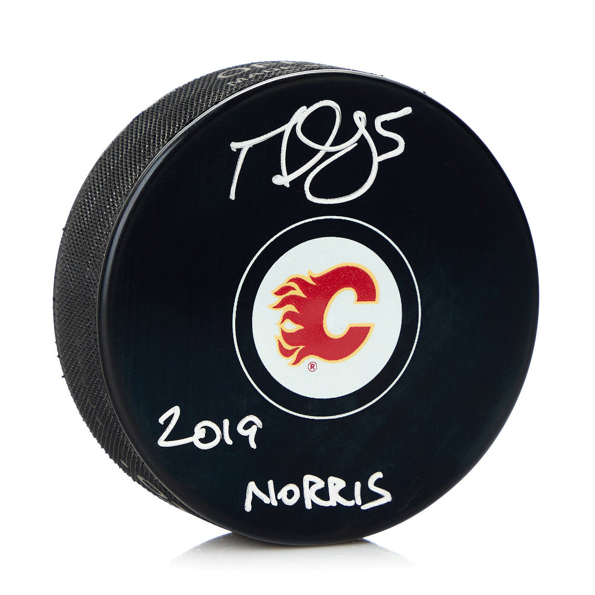 Mark Giordano Signed Calgary Flames Hockey Puck with 2019 Norris Note product image 1, provided for visual reference and