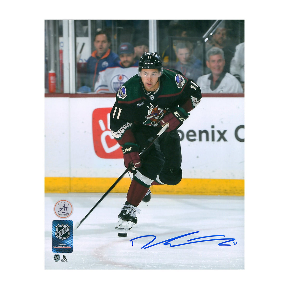 Dylan Guenther Autographed Arizona Coyotes Attack Zone 8x10 Photo product image 1, provided for visual reference and product