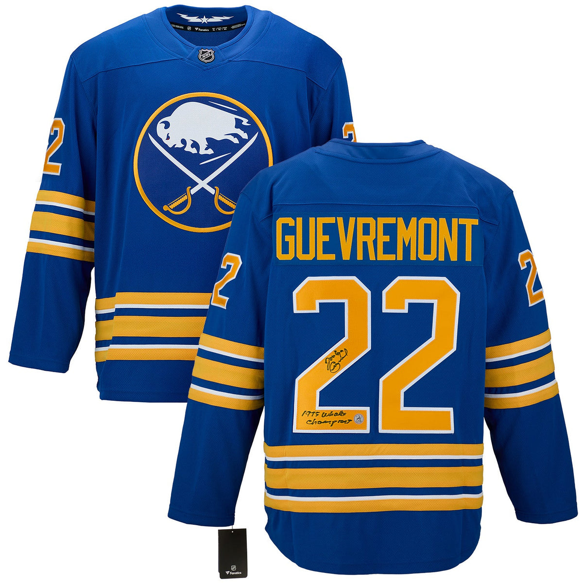 Jocelyn Guevremont Signed & Inscribed Buffalo Sabres Fanatics Breakaway Jersey product image 3, provided for visual