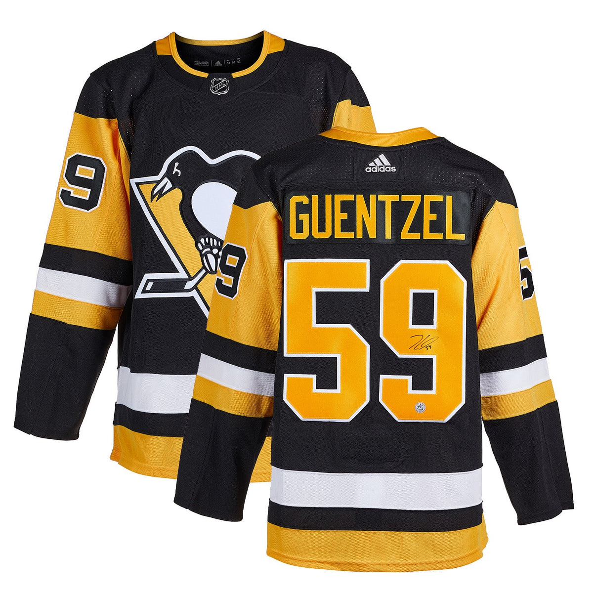 Jake Guentzel Autographed Pittsburgh Penguins adidas Jersey product image 3, provided for visual reference and product