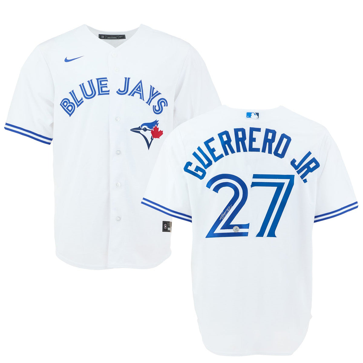 Vladimir Guerrero Jr Autographed Toronto Blue Jays White Nike Baseball Jersey product image 3, provided for visual reference