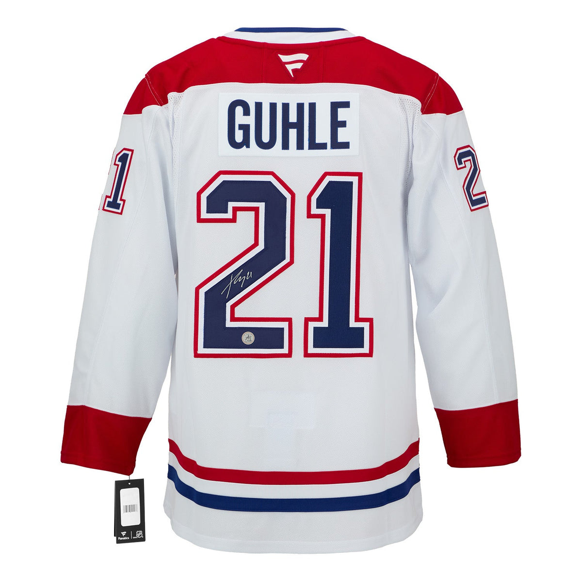 Kaiden Guhle Signed Montreal Canadiens White Fanatics Premium Jersey product image 1, provided for visual reference and