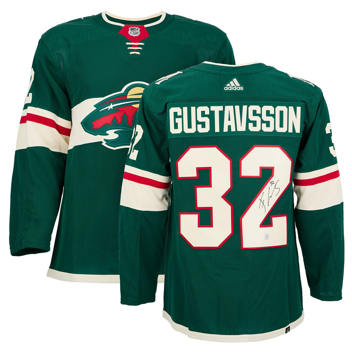 Filip Gustavsson Autographed Minnesota Wild Green adidas Jersey product image 3, provided for visual reference and product