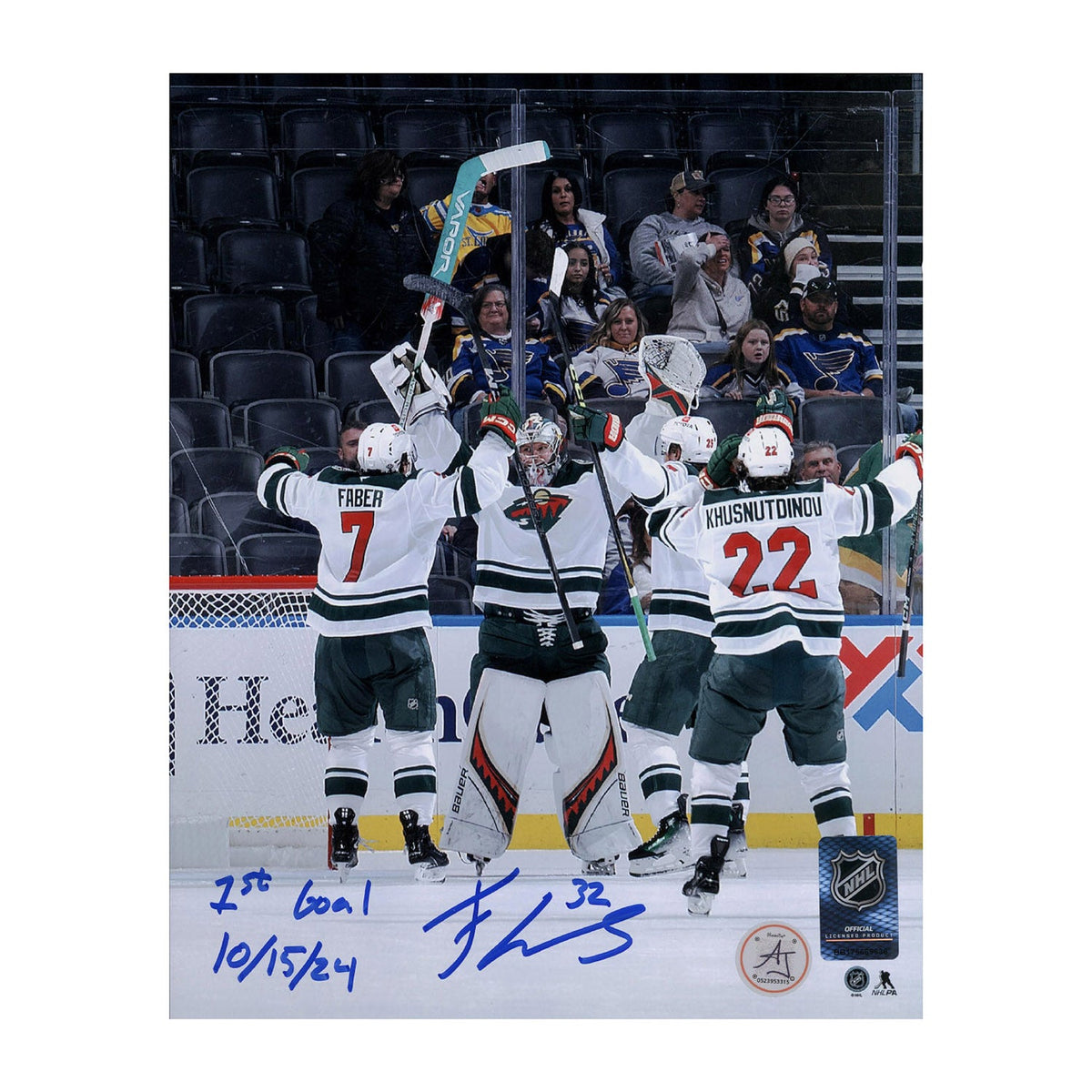 Filip Gustavsson Minnesota Wild Signed & Dated 1st Goal 8x10 Photo product image 1, provided for visual reference and