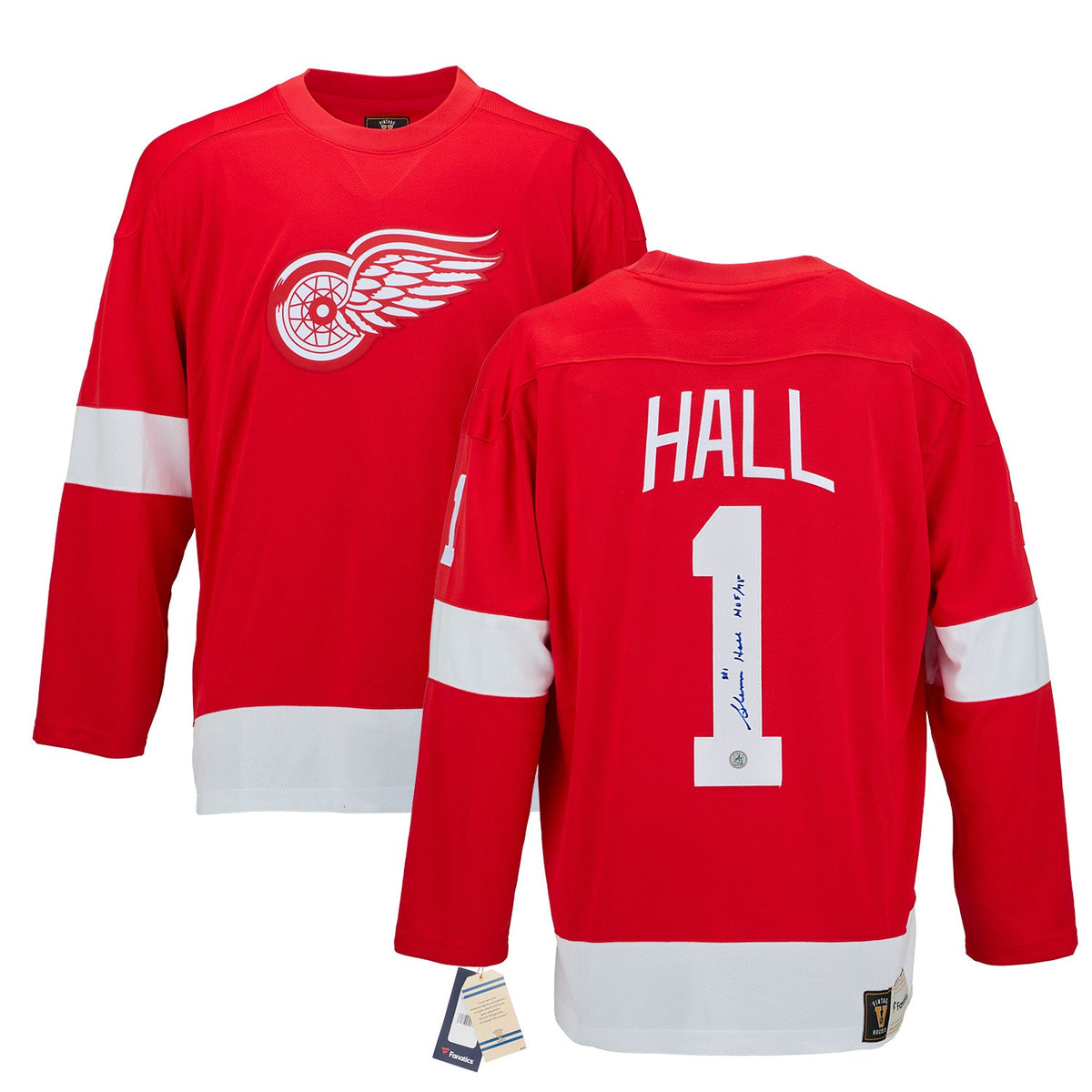 Glenn Hall Autographed Detroit Red Wings Fanatics Throwback Jersey product image 3, provided for visual reference and