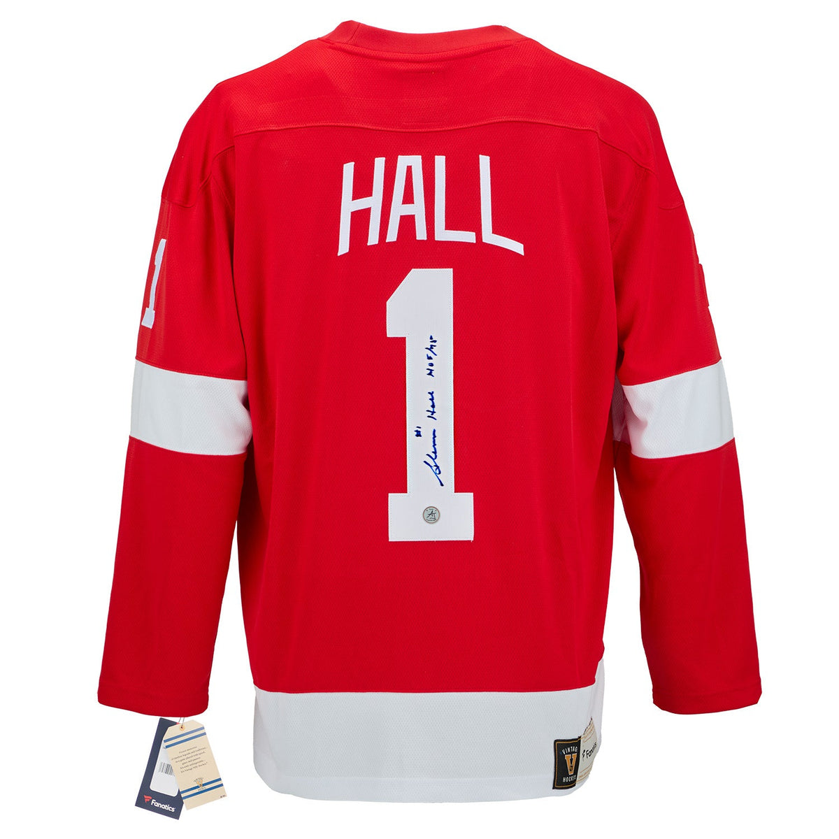 Glenn Hall Autographed Detroit Red Wings Fanatics Throwback Jersey product image 1, provided for visual reference and