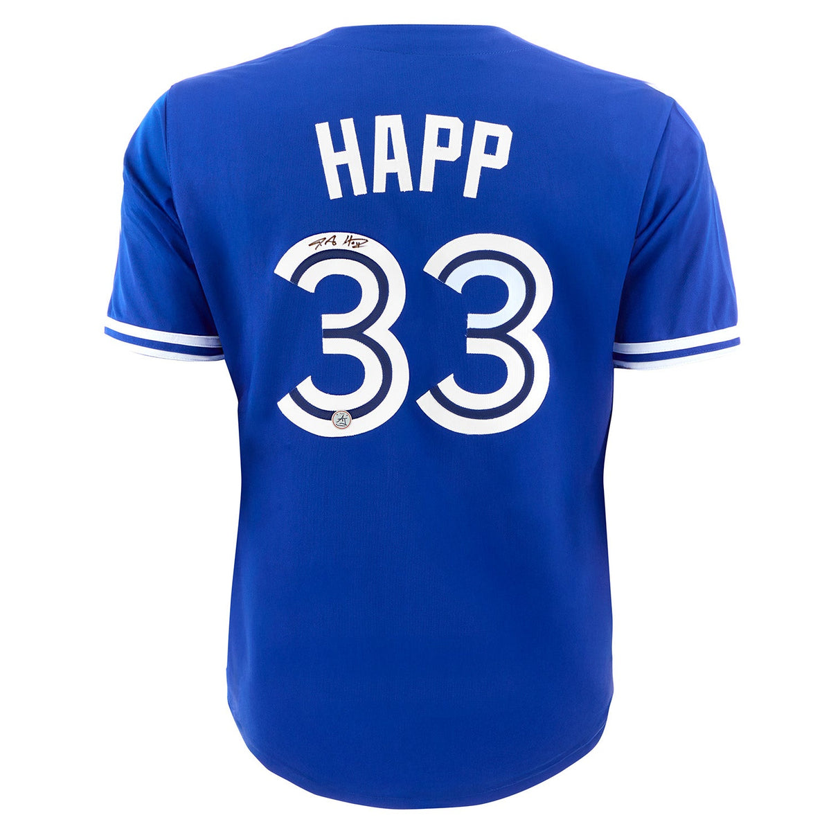 JA Happ Autographed Toronto City Design Blue Baseball Jersey product image 1, provided for visual reference and product