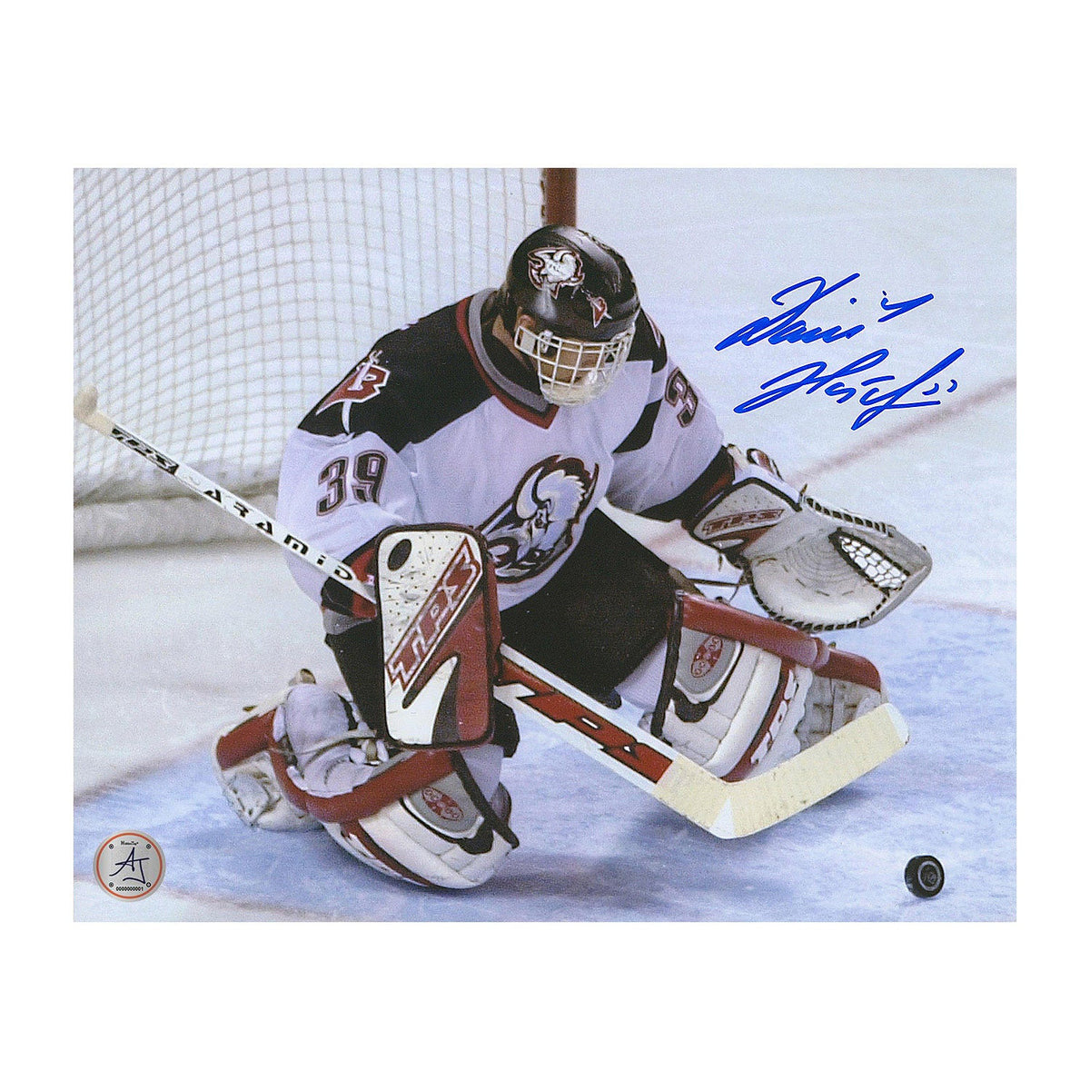 Dominik Hasek Signed Buffalo Sabres Goal Crease Puck Save 8x10 Photo product image 1, provided for visual reference and