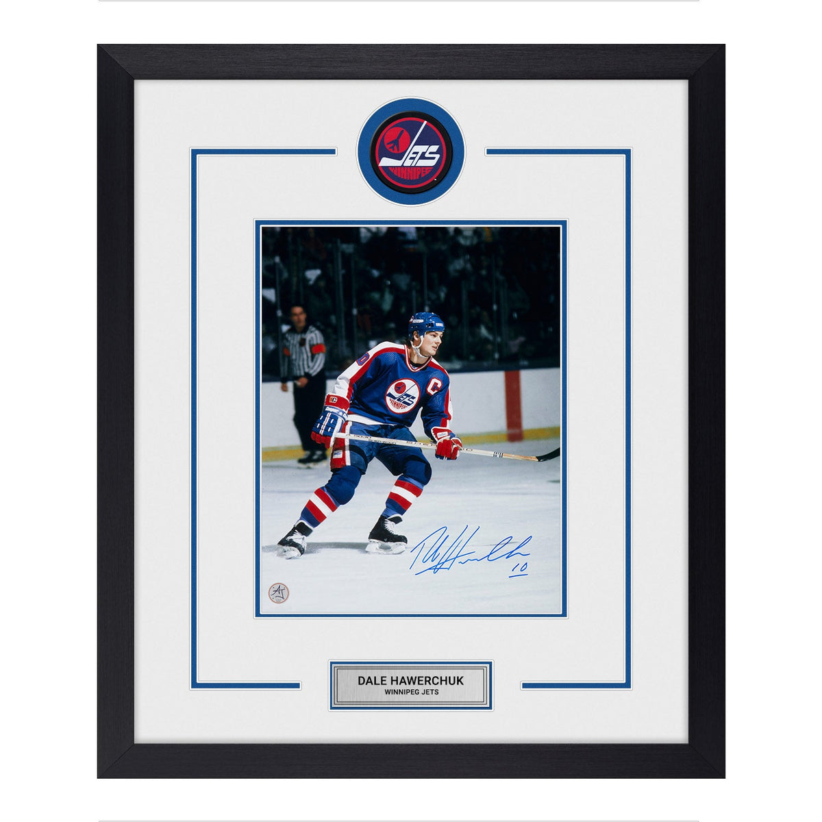Dale Hawerchuk Autographed Winnipeg Jets Puck Logo 23x27 Frame product image 1, provided for visual reference and product