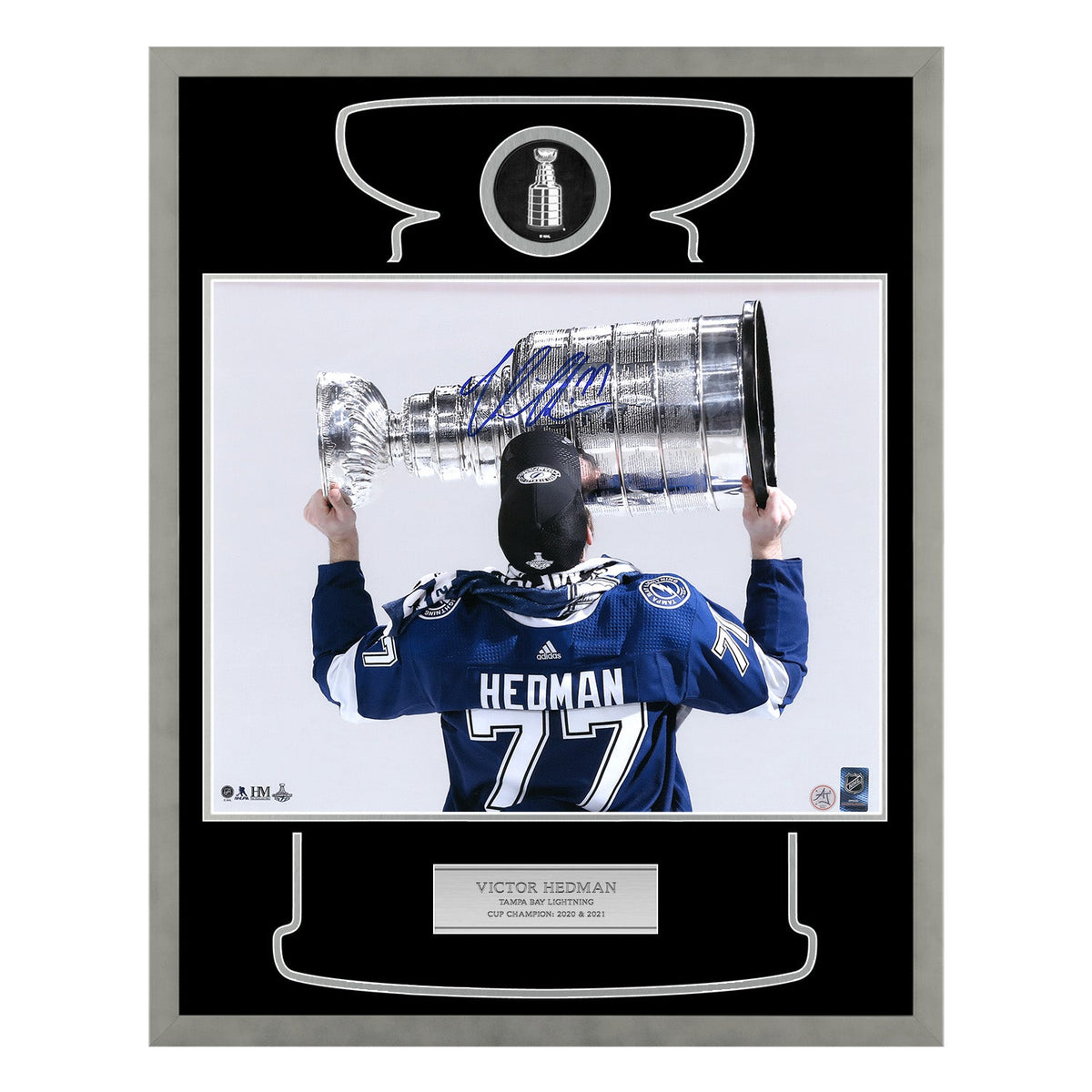 Victor Hedman Signed Tampa Bay Lightning Cup Champion 26x32 Frame product image 1, provided for visual reference and product