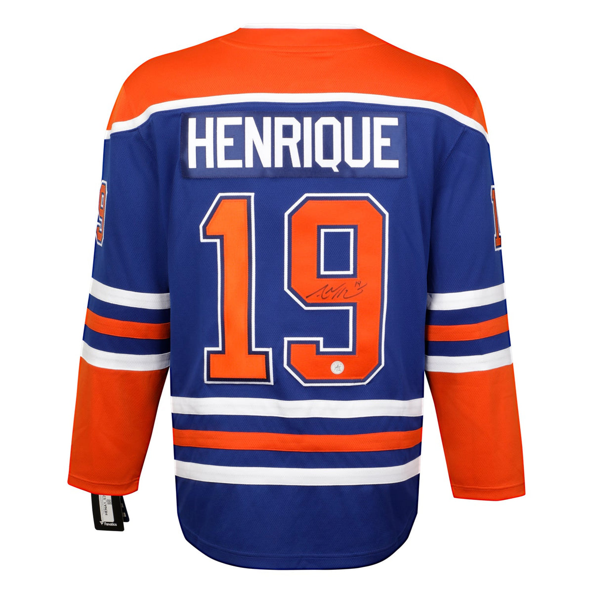 Adam Henrique Autographed Edmonton Oilers Blue Fanatics Breakaway Jersey product image 1, provided for visual reference and