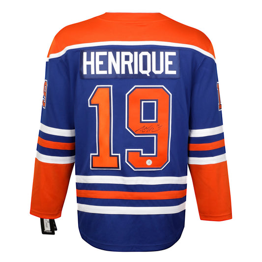 Adam Henrique Autographed Edmonton Oilers Blue Fanatics Breakaway Jersey product image 1, provided for visual reference and