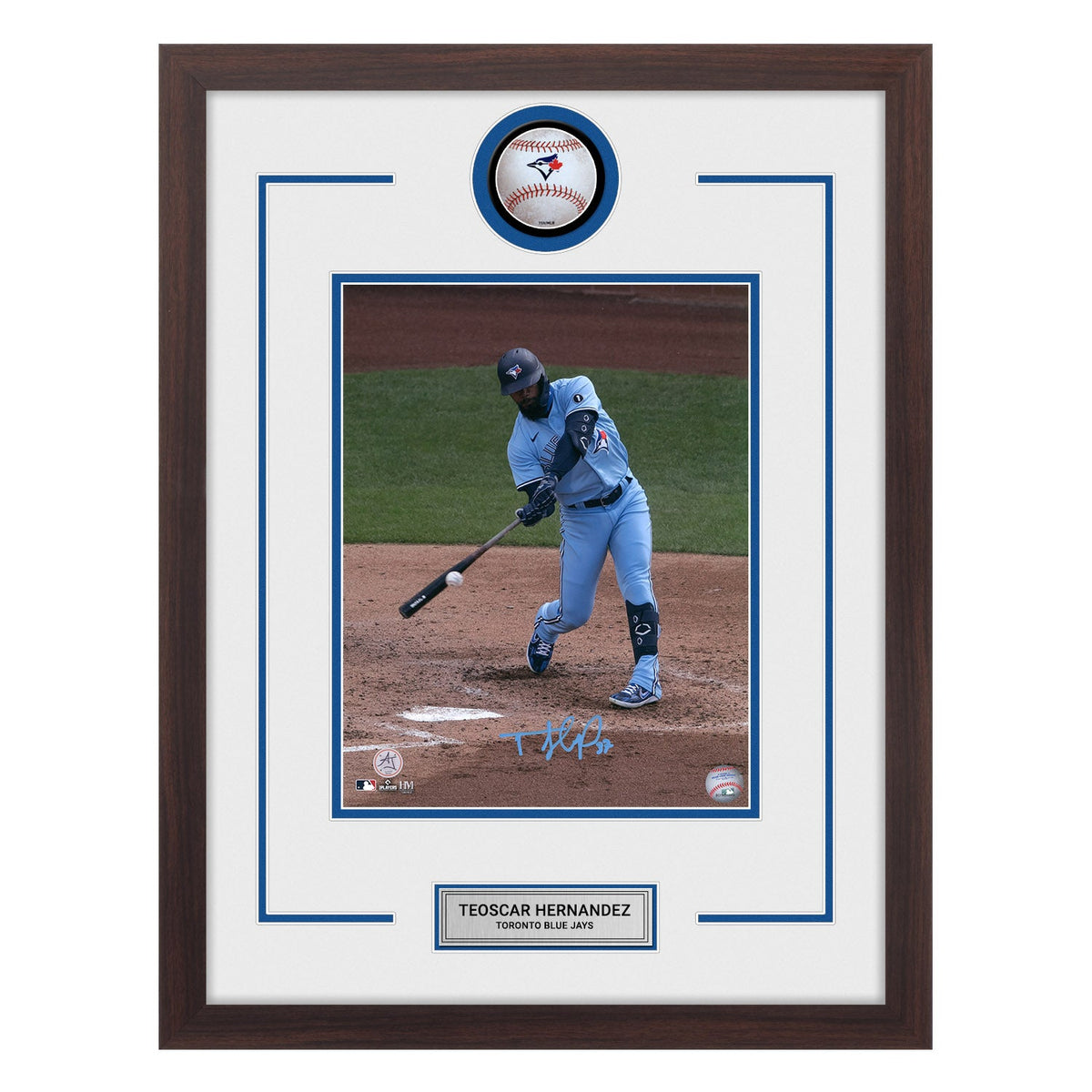 Teoscar Hernandez Autographed Toronto Blue Jays Baseball Logo 20x26 Frame product image 1, provided for visual reference and