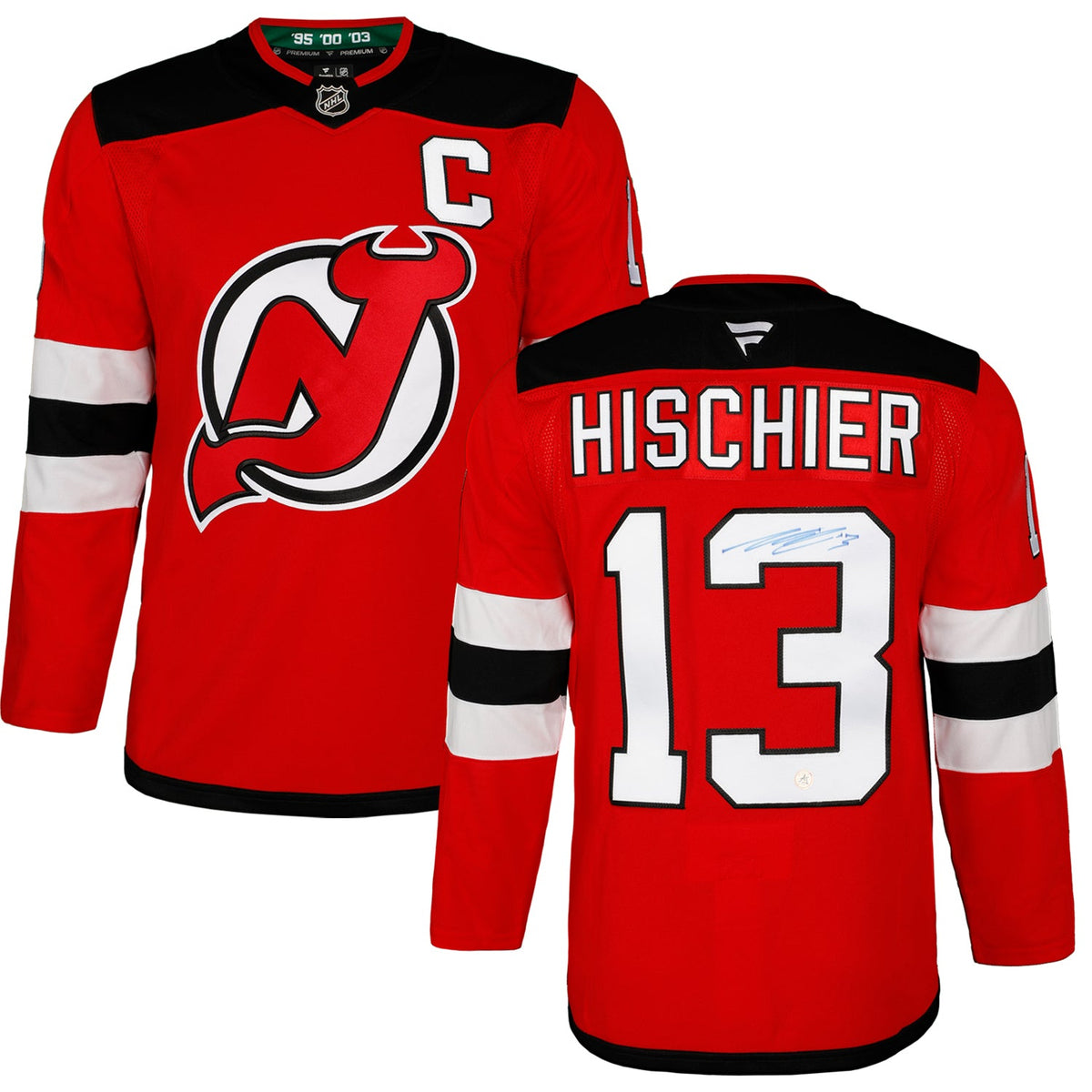 Nico Hischier Autographed New Jersey Devils Fanatics Premium Jersey product image 3, provided for visual reference and